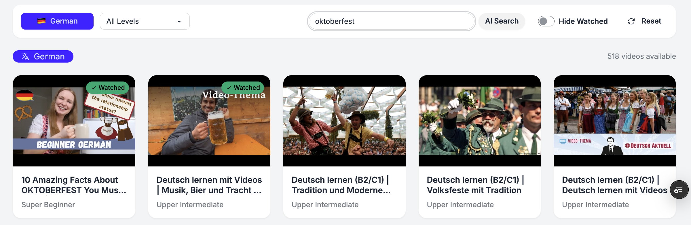 German Oktoberfest search results